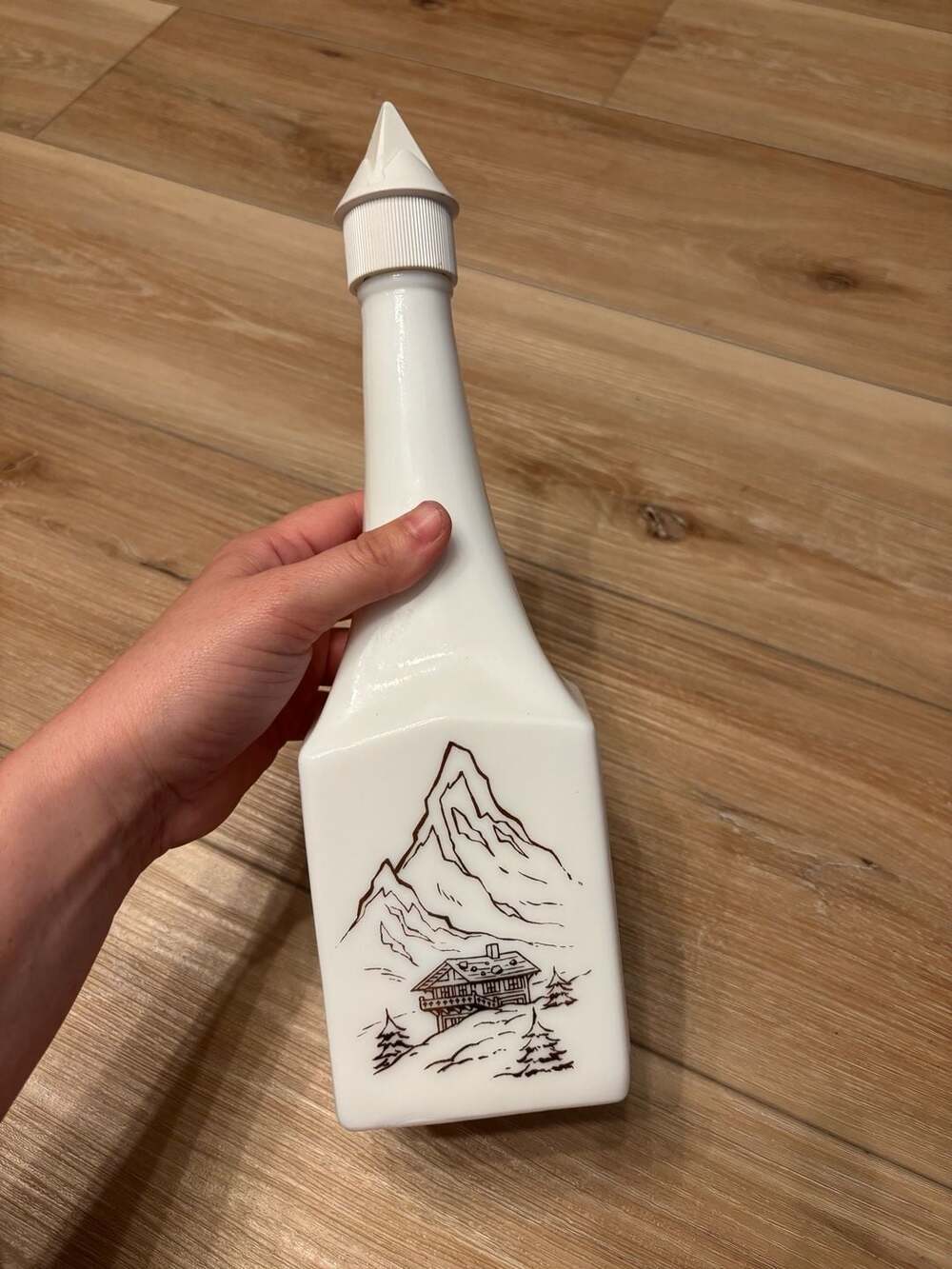 Mid Century Milk Glass Decanter Liquor Bottle Switzerland
